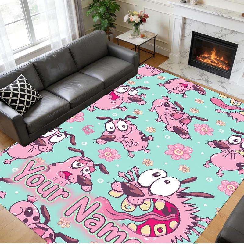 Crystal Velvet Rug Custom Name Text, Soft Non Slip Floor Mat Home DecorCourage the Cowardly Dog