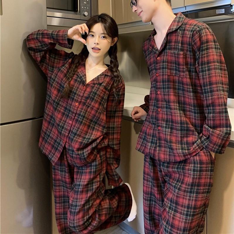 Пижамный комплект в красную клетку в корейском стиле: Удобная, Повседневная Домашняя Одежда для Пар