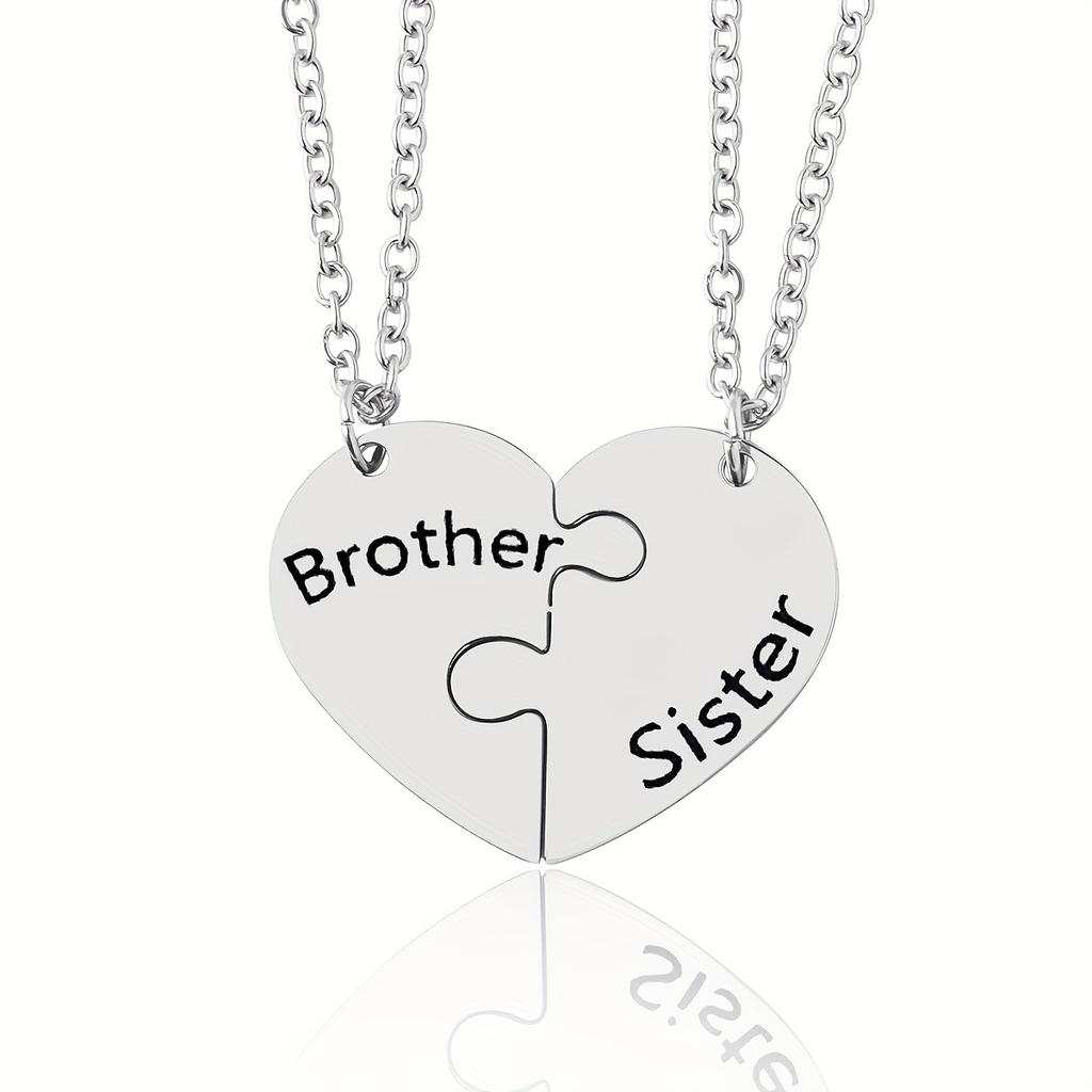 1 Set New Brother Sister Two Siblings Peach Heart Puzzle Necklace Stainless Steel Material Love Pendant Gift For Siblings Jewelry