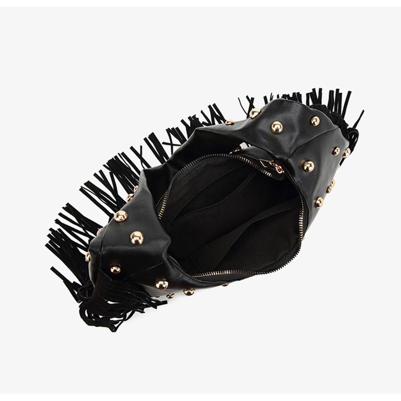 Yogodlns Модная женская сумка подмышку с индивидуальностью, ретро, с кожаной текстурой, с кисточкой и заклепками, универсальная, простая, трендовая наплечная сумка