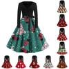 Women's Casual Fashion V Neck Long Sleeve Christmas Printed Vintage Long Dress