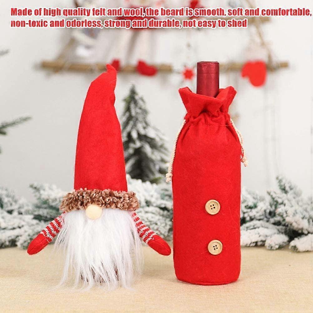 3 Pack Christmas Wine Bottle Caps, 3 Color Wine Bottle Decorations Santa Bottle Bags with Drawstring Christmas Party Decoration (27 x 13 cm)