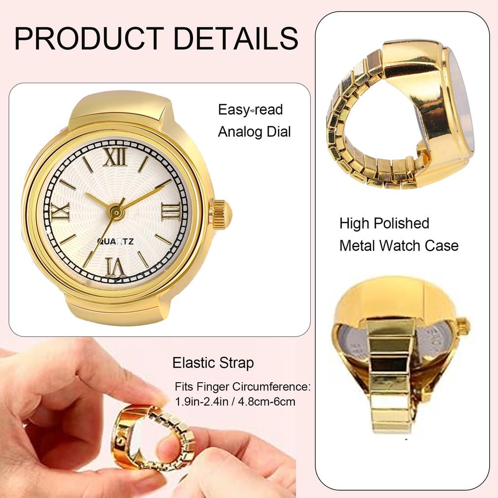 JEWELRYWE Ring Watch Number Dial Fashionable Men Women Accessory Ring Watch Birthday Christmas Gift Gold