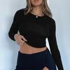 Женская одежда с круглым вырезом, уличная одежда, тонкие дышащие футболки с длинными рукавами, облегающие укороченные топы с подкладкой, сплошной цвет