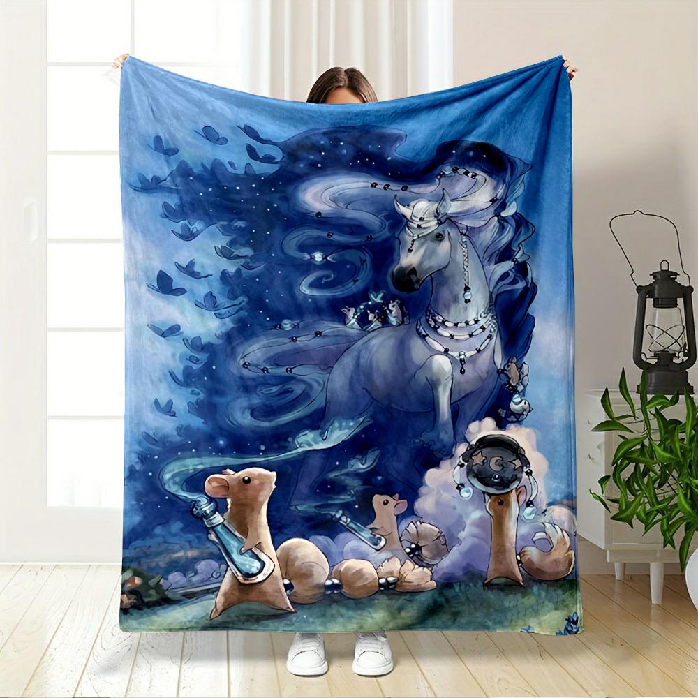 "Fantasy Horse and Whimsical Creatures Design" Flannel blanket for bedroom, living room, sofa, and nap sofas.
