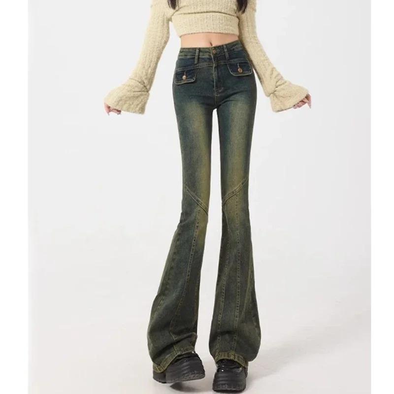 Женские джинсы с высокой талией, эластичные, широкие, женские, винтажные, облегающие, расклешенные брюки, женские, синие, черные, серые, джинсовые брюки, большой размер