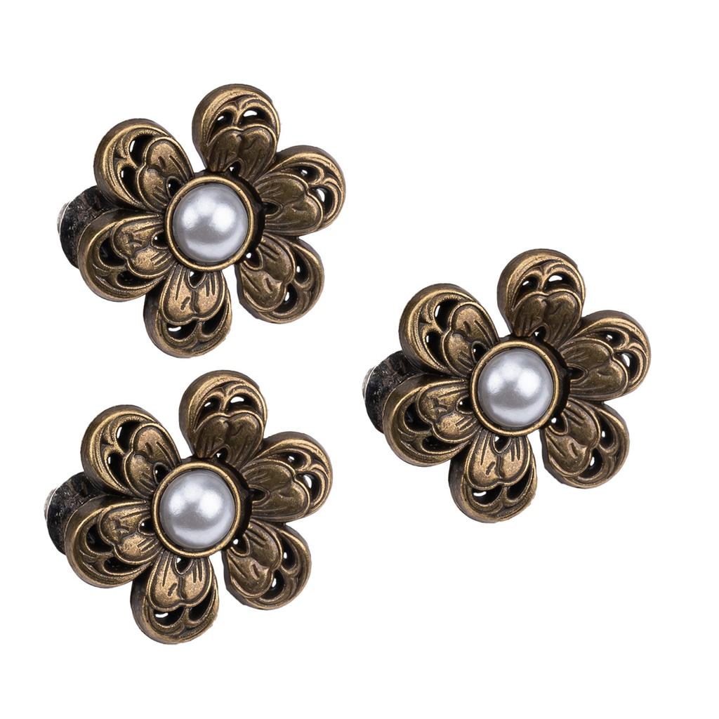 3PCS Pearl Flower Waist Buckle Cincher Clip Waist Brooch Hook for Jeans Pants Plated Waist Tightener Clip Skirt Adjuster