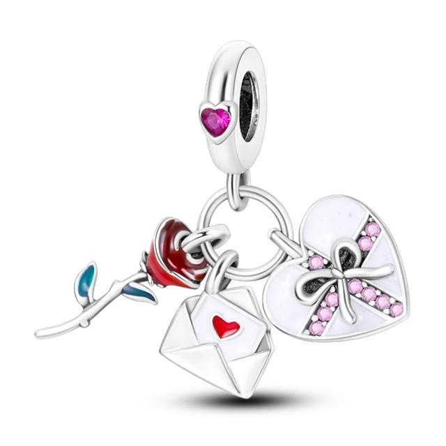 925 Sterling Silver Colorful Love Heart Shape Charm Beads Lover Girl Boy Dangle Fit Bracelet Necklace Jewelry Marking