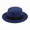 Hat Women's woolen top hat Autumn and winter black retro gentleman British style flat top bow top hat Felt hat