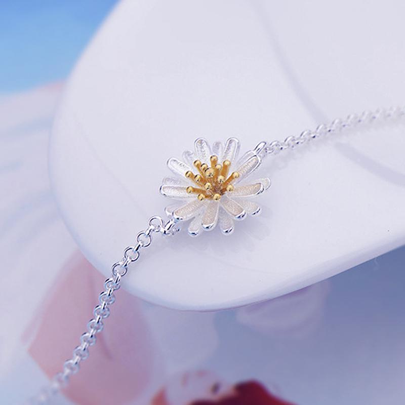 Lady Girls Bracelet Sterling Silver Fresh Little Daisy Sunflower Anklet Accessories