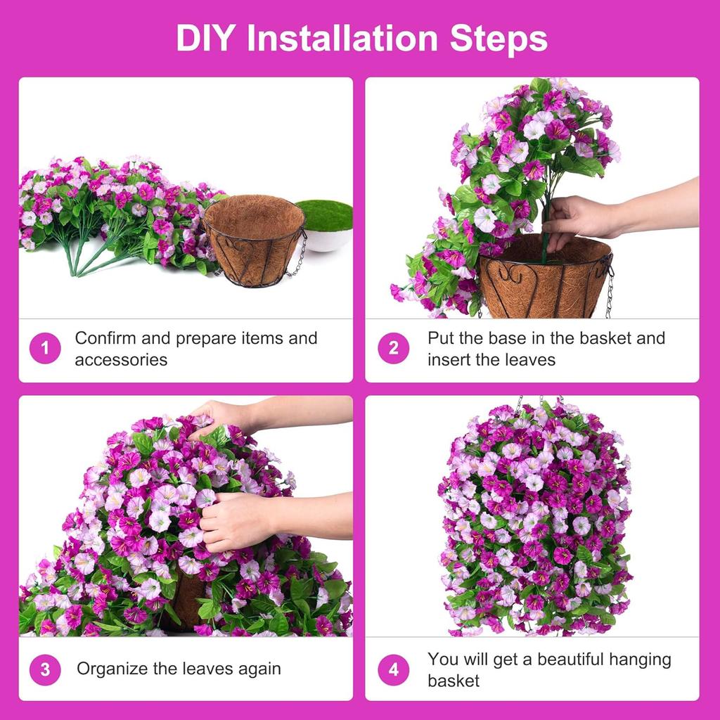 Hanging Baskets with Artificial Flowers for Plants Outdoor Indoor, Faux Silk Morning Glory Vines, Faux Green Plant Arrangement