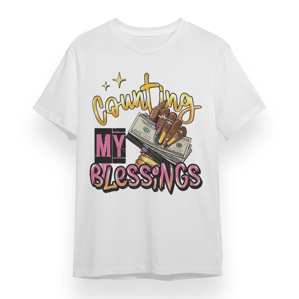 Women's Oversized T-Shirt Mens Womens Tees Top With Counting Blessings Graphic White 100% Cotton Tee