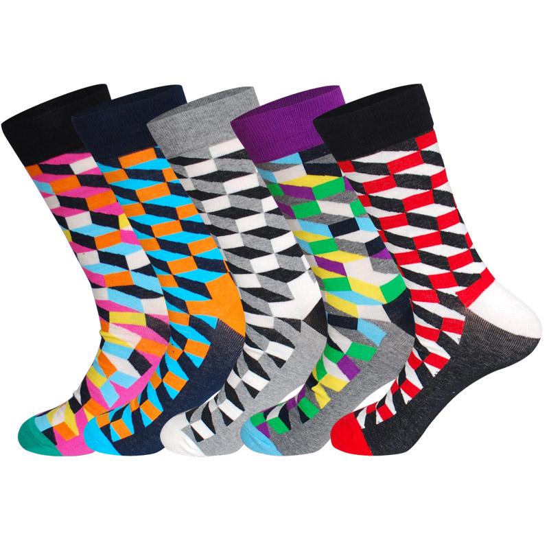 Men's Fashion Socks Cotton Wedding Socks Paragraph Diamond Pattern Geometric Business In Tube Socks