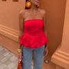 Женские топы бандо без бретелек с эластичной резинкой сзади и пышной юбкой-лепестком, дизайнерские майки для вечеринок, уличной фотографии, жилет для повседневной носки