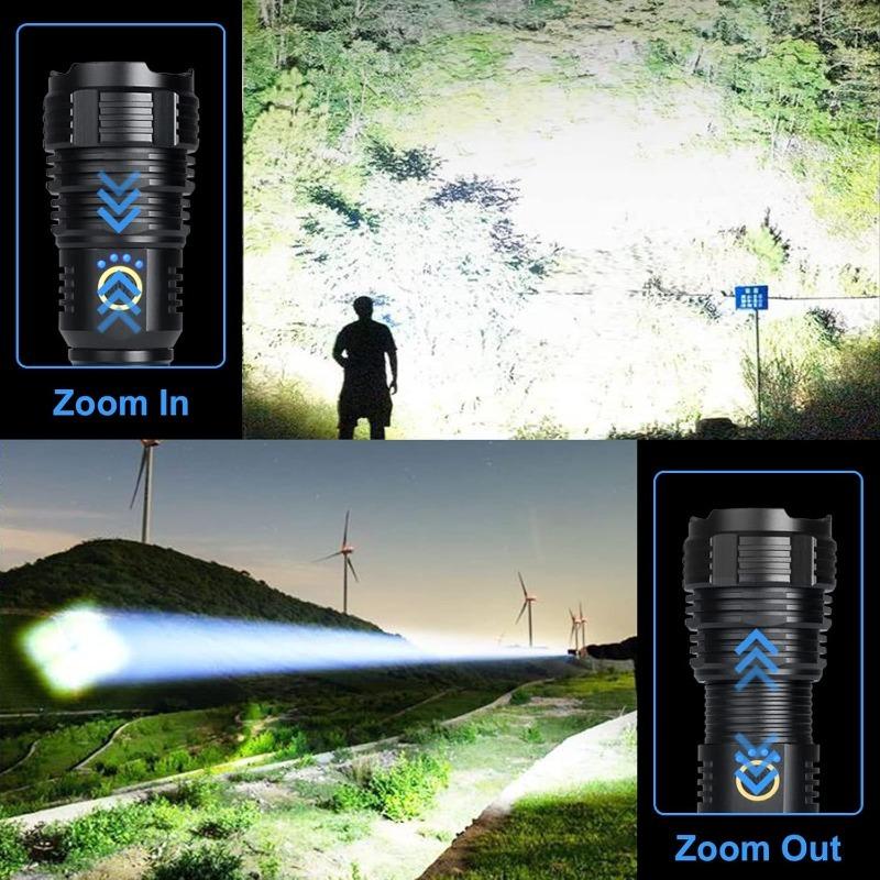 990000 High Lumens Rechargeable LED Flashlight, Tactical XHP70 Flashlights with Zoomable, 5 Modes, Military Grade Waterproof LED Flashlights for Campi