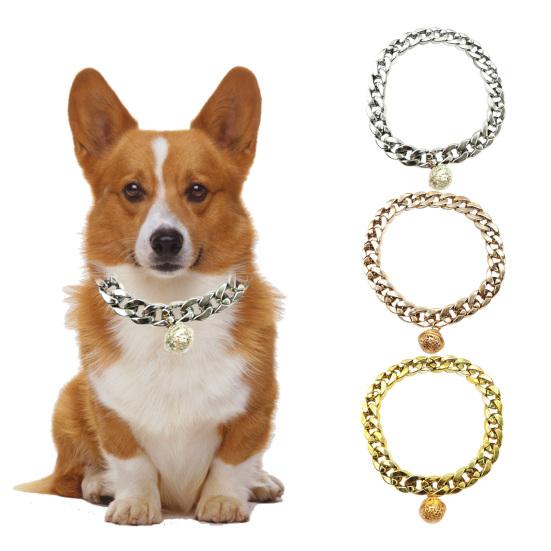 Pet Necklace Crisp Bell Shiny Plastic Cat Dog Golden Chain Necklace Collar Daily Wear