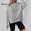 Side Slit Pullovers Women Crew Neck Sweatshirt, Drop Shoulder Long Sleeve Pullover, Loose Machine Washable Shirts Fit Casual Fall Winter Top with