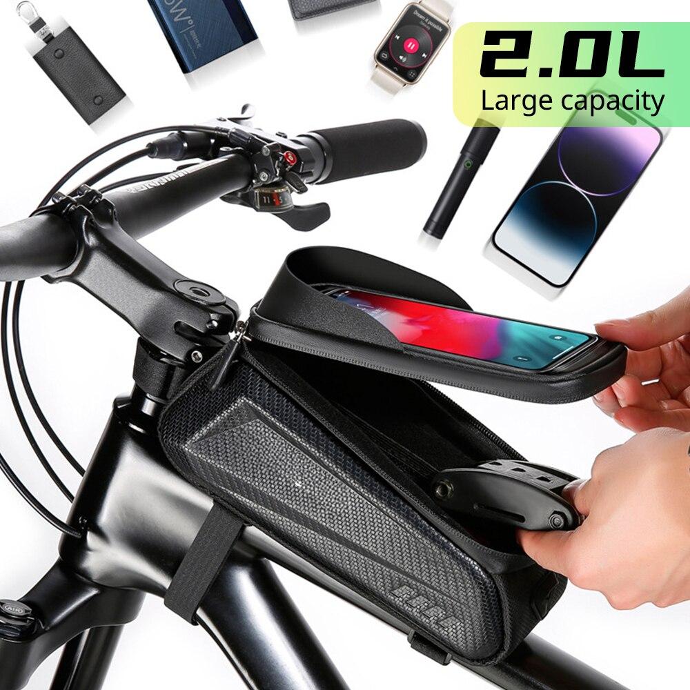 1PC Bike Bag 2L Frame Front Tube Cycling Bag Bicycle Waterproof Phone Case Holder 7.2Inches Touchscreen Bag Accessorie