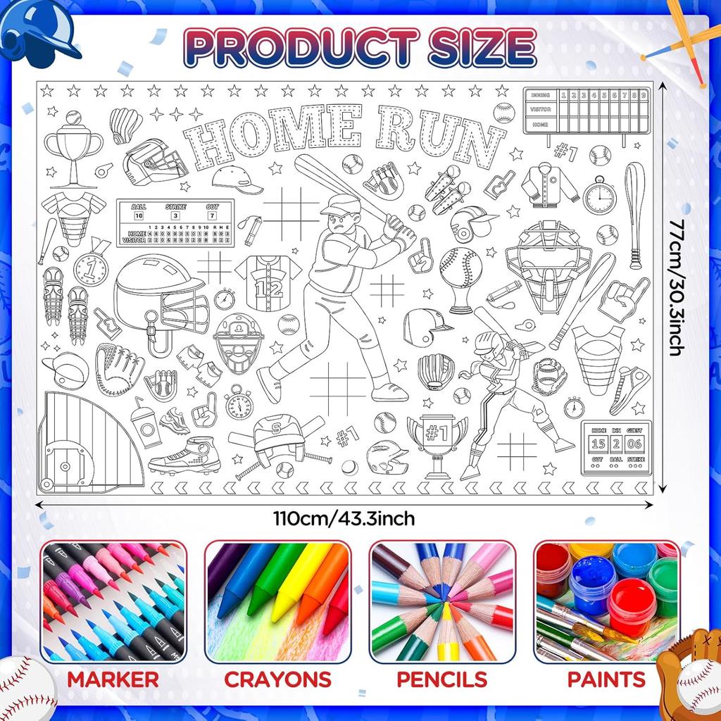 Baseball Giant Coloring Poster Baseball Large Versatile Drawing Paper Coloring DIY Tablecloth Decorations for Kids Adult Sport Themed Art Craft Table