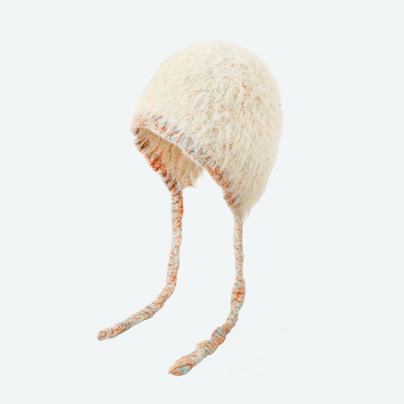 Зимняя теплая маленькая плюшевая вязаная шапка с контрастным рисунком, двойная защита для ушей, милая шерстяная шапка, шапка Lei Feng