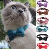 Velvet Cat Collar Bowknot Adjustable Safety Buckle Gatos Bow Tie Cat Accessories Collar for Cats with Bell Solid Color