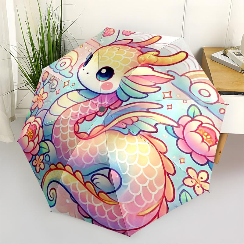 1pc Chibi Dragon Umbrella - Auto Open Close, Portable Design, 8-Rib Outdoor Umbrella, Festival Gift for Fans, Travelers & Daily Use.F027