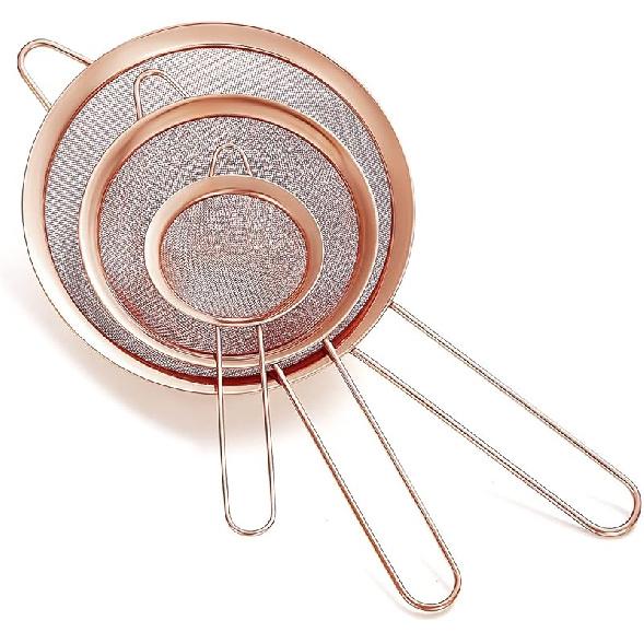 Набор из 3 золотых мелких сит, Золотое сито для муки для выпечки, Нержавеющая сталь, Золотое сито для чая матча, Отделитель жира, Stasher