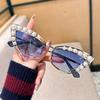 Bronze Frame Metal Sunglasses Dancing Performance With Sunglasses Trendy Texture Big Pearl Decorative Glasses