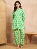 Flower Printed Pull Over Top and Trouser Women's Printed Co-ords Set In Lime Green Color
