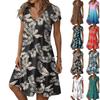 Women's Fashion Summer Casual Short Sleeve Floral Print Dresses
