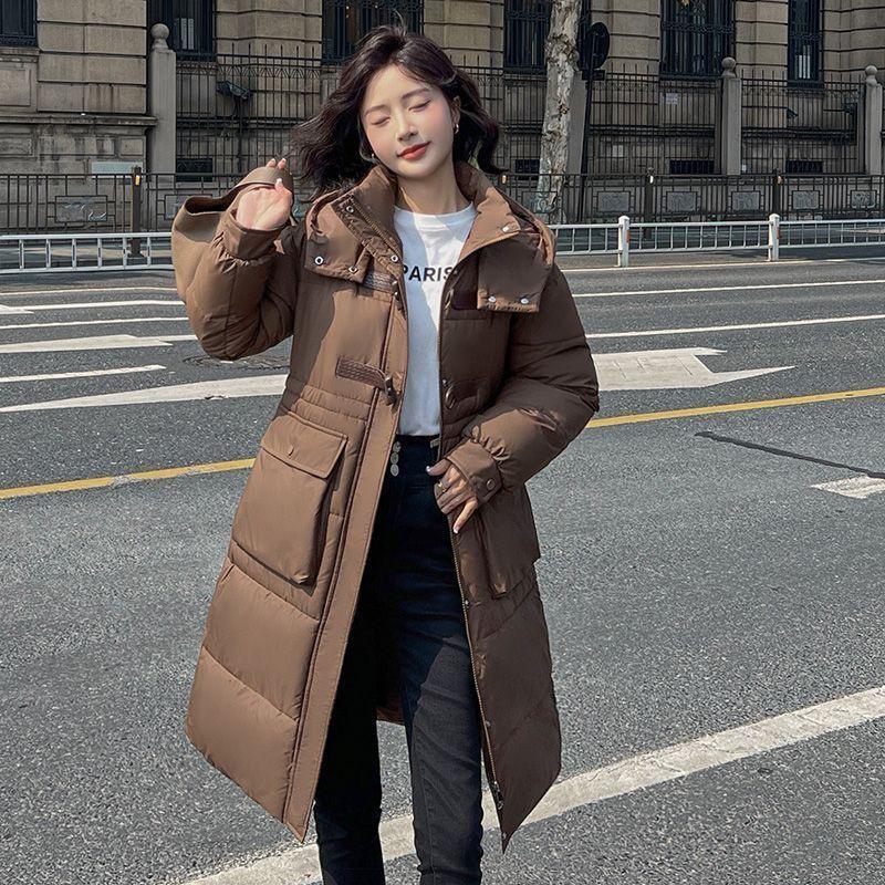 Down Cotton Coat Women's Bread Coat Winter Knee-length New Korean Style Loose Cotton Coat Long Cotton Jacket Thickened Hooded Jacket