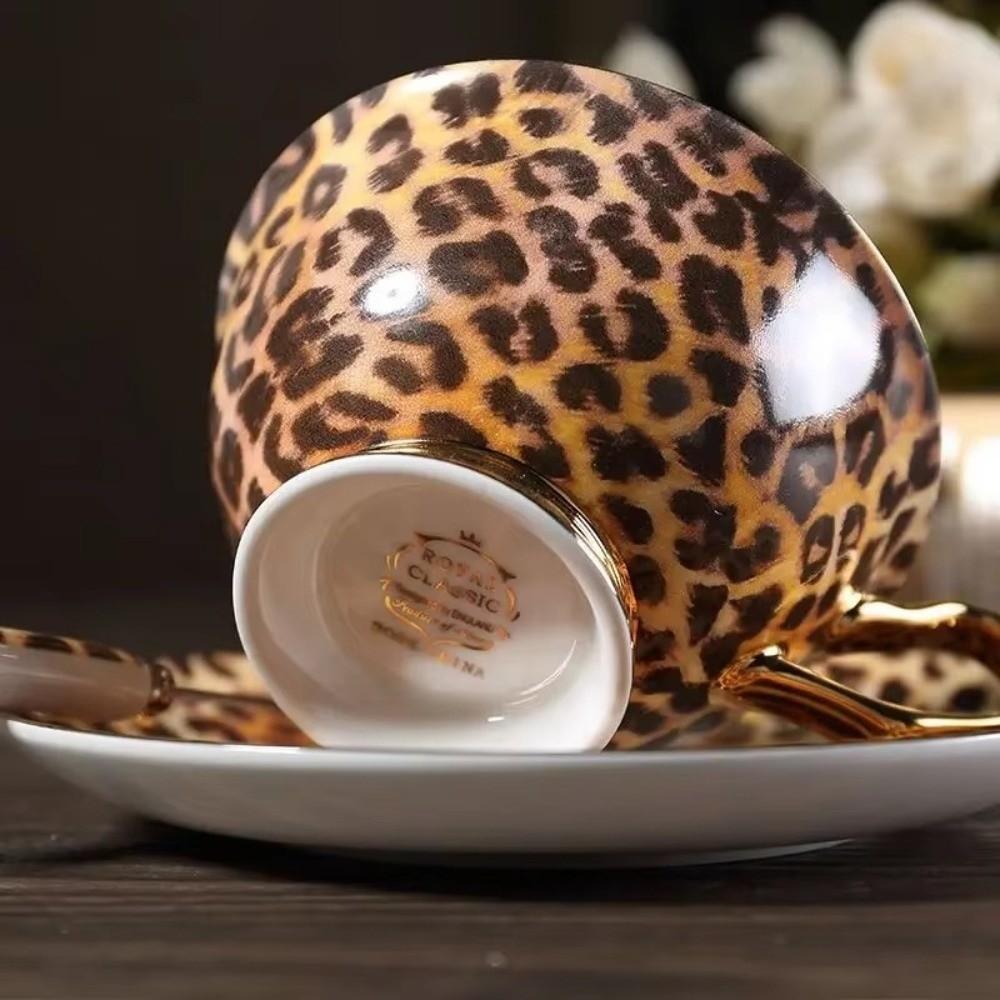 Bone China Ceramic Coffee Cup Set Leopard Print Milk Mug High-End Teacup With Saucer Home Use