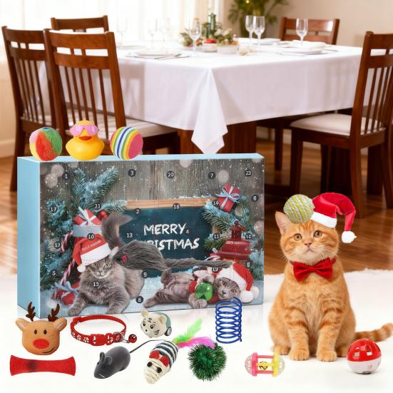 Cat Advent Calendar Interactive Cat Toys Plush Mouse Assorted Balls Wand Set 24 Days