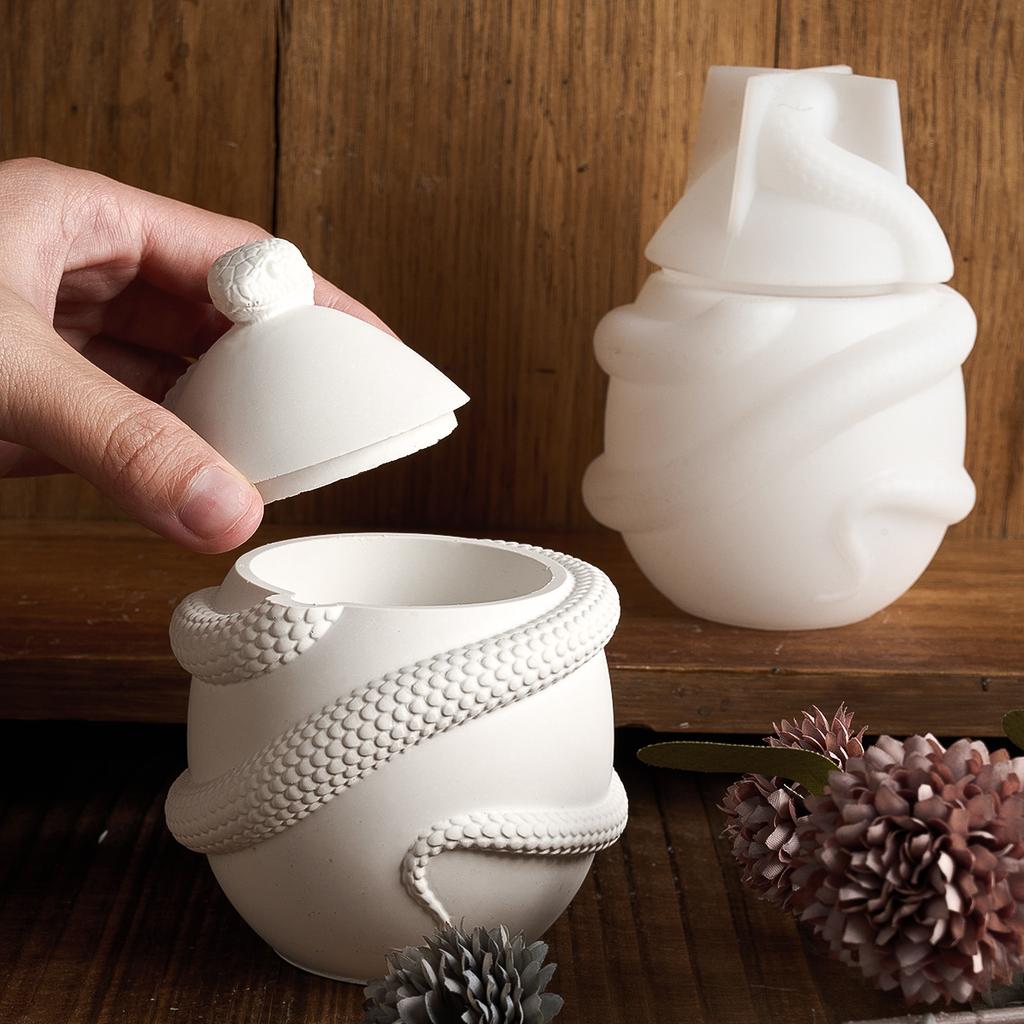 Fun Snake Egg Candle Jar Silicone Molds DIY 3D Easter Egg Shape with Lid Set Making Resin Mould Plaster Craft Party Ornaments