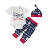 Baby Boys Summer Outfit Sets White Short Sleeve Letter Print Romper + Baseball Print Pants + Hat