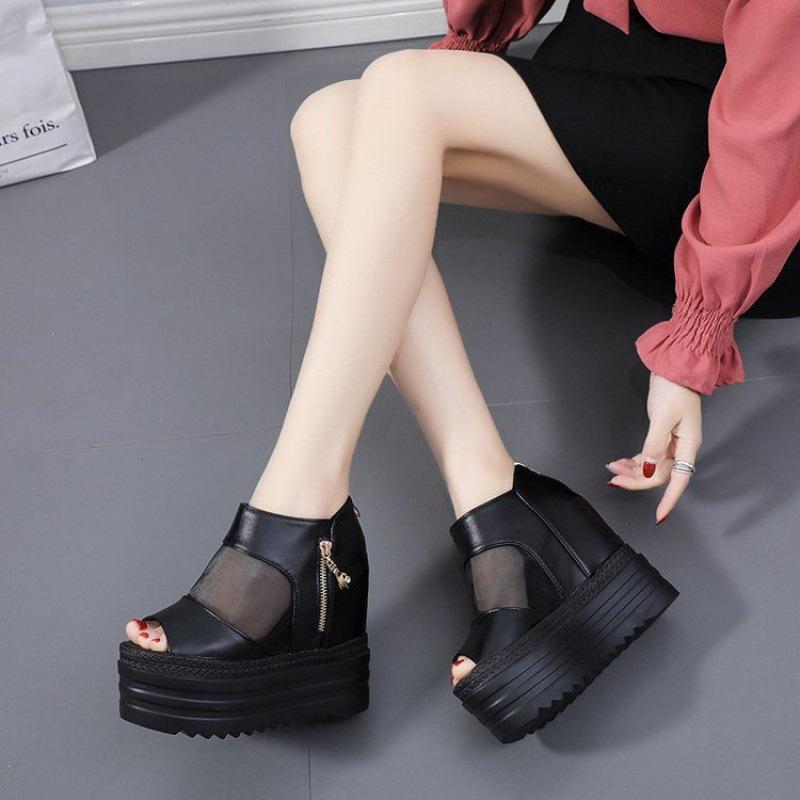 9cm Height Increasing Rhinestone Hollow-out Closed Toe Sandals Female Summer New Platform Platform Platform Platform Platform Platform Sports