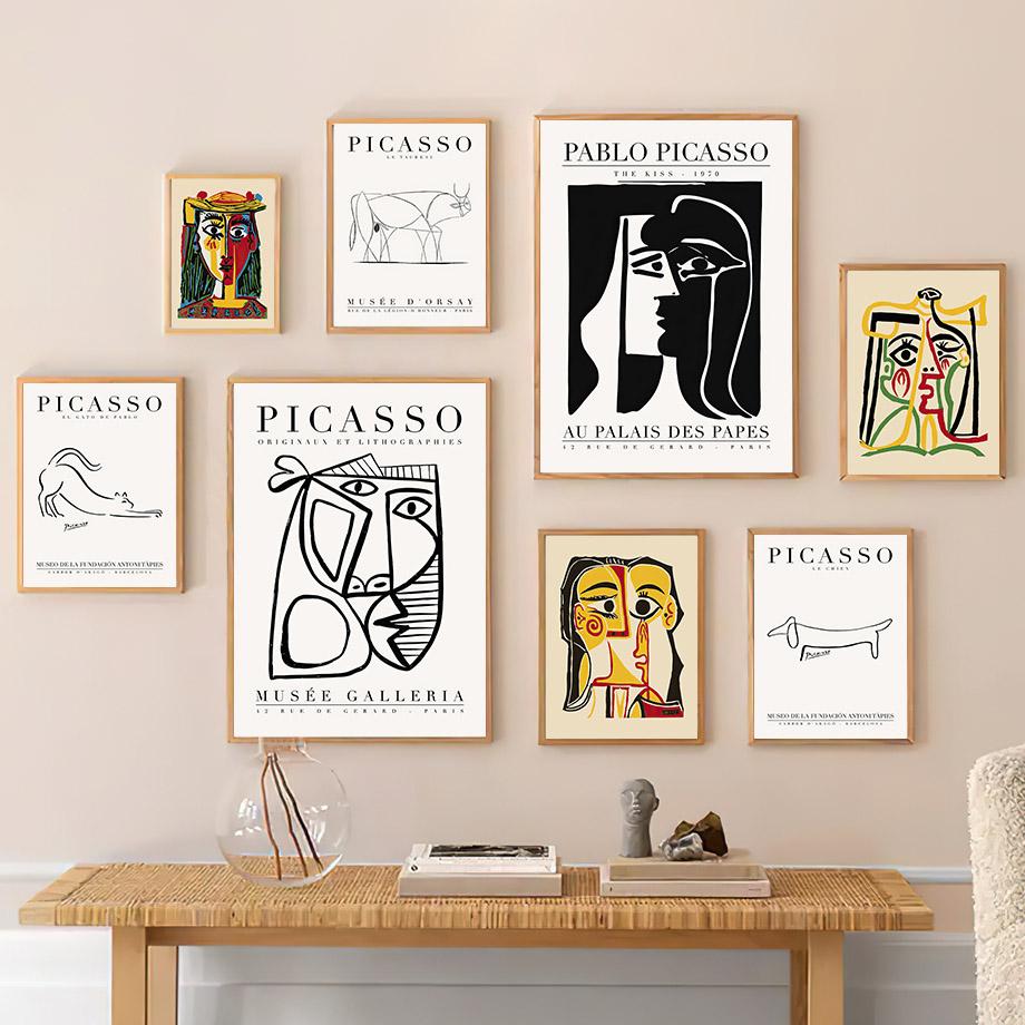 Абстрактная фигура, линия, колбаса, собака, кошка, Пикассо, настенная живопись на холсте, плакаты на скандинавскую тему и принты, настенные панно, декор для гостиной