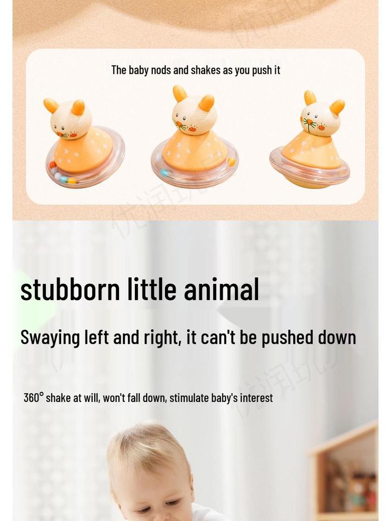 Деревянная пирамидка с мультяшными животными - Милая игрушка-неваляшка для малышей