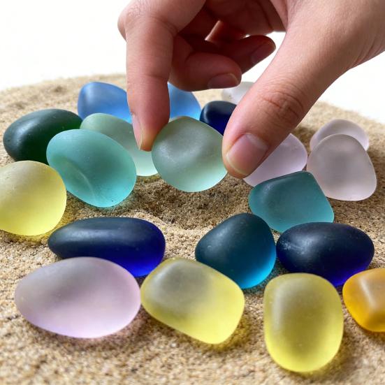 Полированные стеклянные камни 500г Округлые Морские ??Стеклянная галька 2-3 см неправильной формы смешанных цветов, аквариумная галька для ландшафтного дизайна аквариума