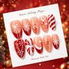 Short Almond Christmas Press On Nails 30pcs, Golden Foil Snowflake Christmas Tree Design French Fake Nails, Reusable Wearable Nail Art for Xmas