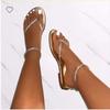 Мода 2025 Лето Горячая Распродажа Сандалии женские на ремешке вокруг щиколотки Вьетнамки Модные с круглым носком На плоской подошве с блестками Римские сандалии Пляжные Повседневные Большого размера