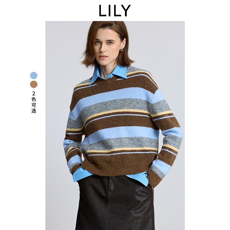 LILY contrasting striped thick knit sweater for women