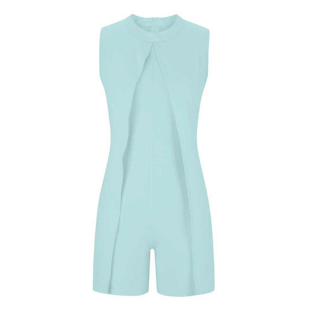 Женский повседневный однотонный комбинезон без рукавов с воротником-стойкой и застежкой-молнией сзади