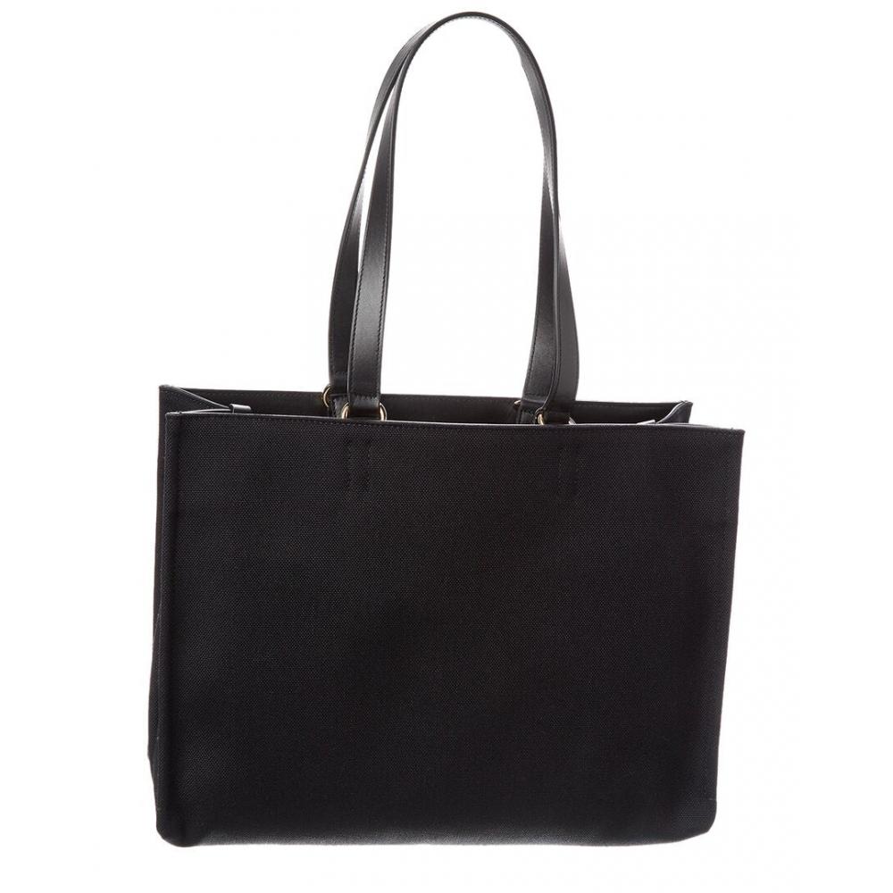 Salvatore Ferragamo Ferragamo Logo Medium Canvas   Leather Tote Black