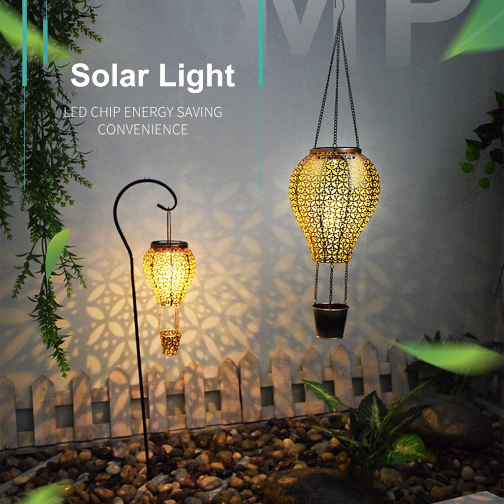 Outdoor Solar Iron Lantern Hollow Out Patio Lights Outdoor Garden Decoration Flood Lights