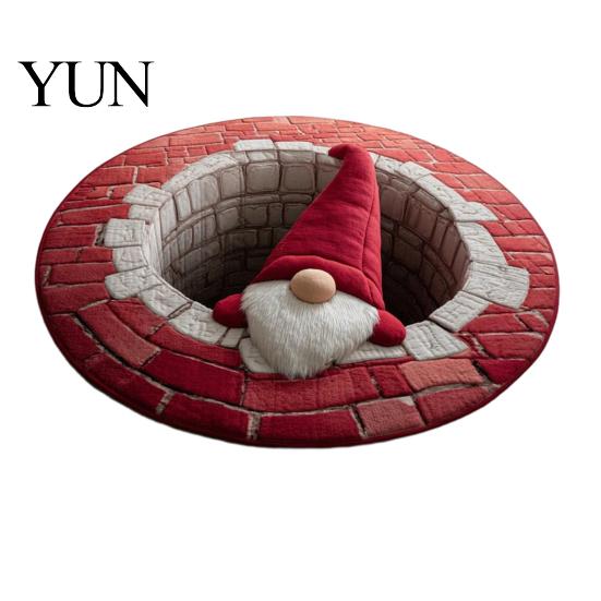 Indoor Holiday Decoration Round Christmas Rug, 39" Imitation Cashmere Santa Snowflake Pattern, Winter Home Decor Area Rug for Living Room Bedroom