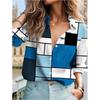 Patchwork Plaid Long-Sleeve Shirt, Stylish Casual Top for Everyday Wear.