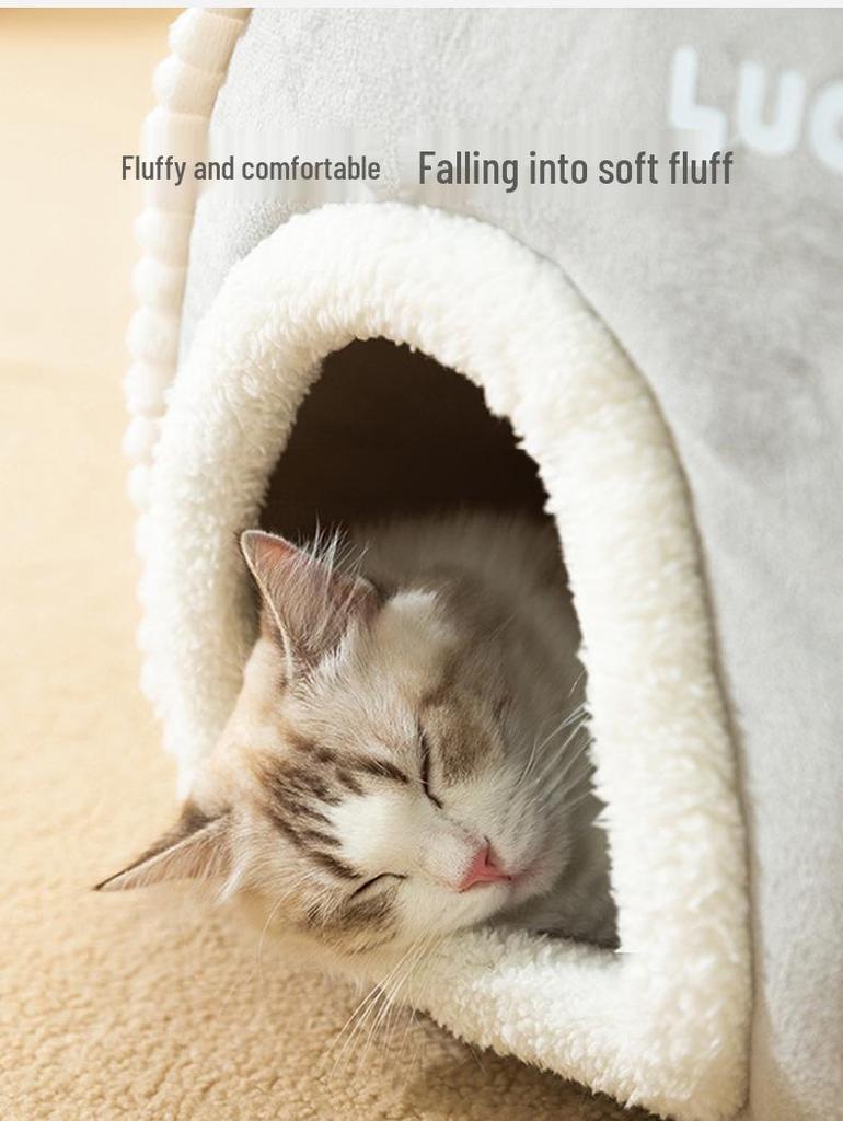 Cozy Autumn/Winter Pet Nest: Warm, Thick, Semi-Enclosed for Cats & Large Dogs