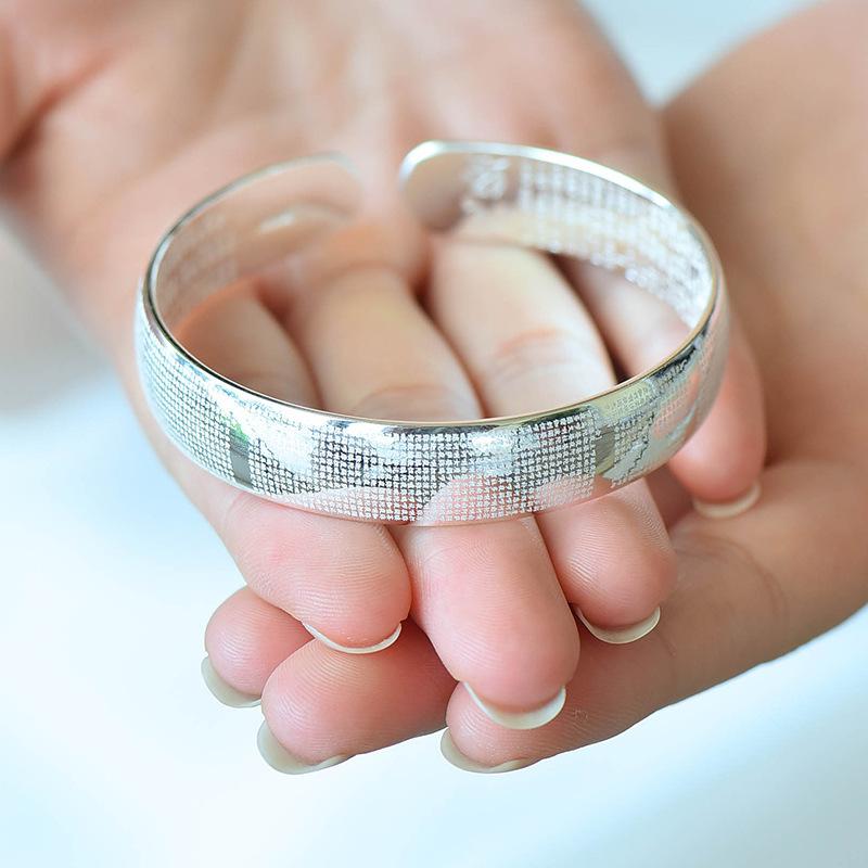 S999 Sterling Silver Shurangama Mantra Bracelet with Full Mantra Wearing Scripture Protector, Heart Sutra Bracelet, Solid Open for Men and Women