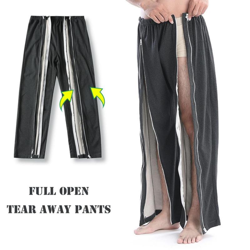 Мужские брюки для ухода за пациентами с полной молнией по всей длине. Послеоперационные брюки для легкого надевания/снятия.